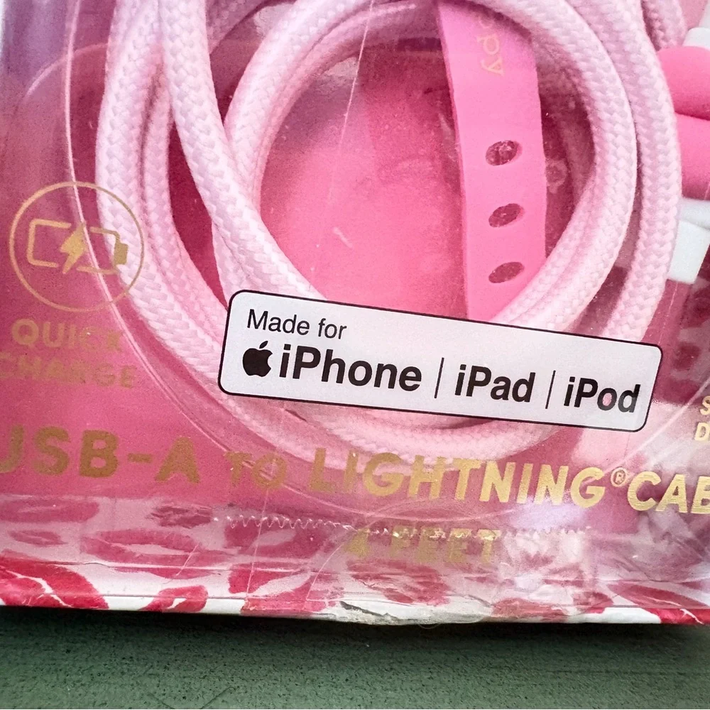Pink USB-A to Lightning Cable with Clip Protector NWT